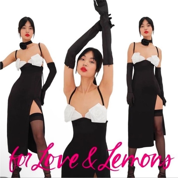 For love & Lemons🖤🤍 Midi Dress w/ roses• NWT • MEDIUM - Picture 2 of 12